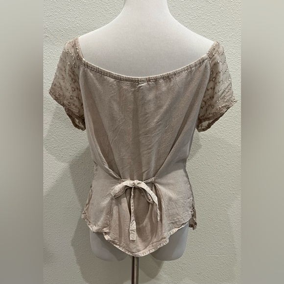 Vintage Y2K Sacred Threads Women’s Boho Tan Peasant Top One Size Asymmetrical - Picture 4 of 9